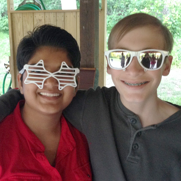 Campers in goofy sunglasses at Camp Can Do, Gretna Glen. central PA